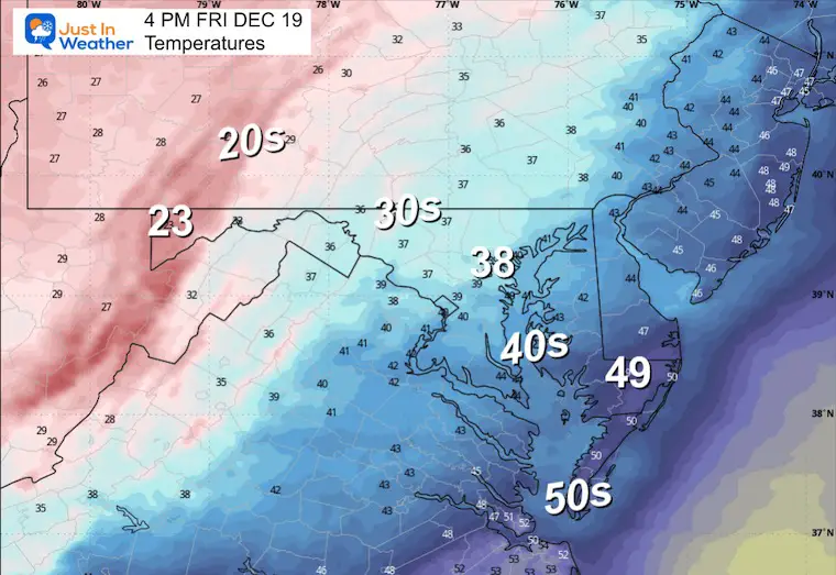 December 18 weather temperatures Friday afternoon