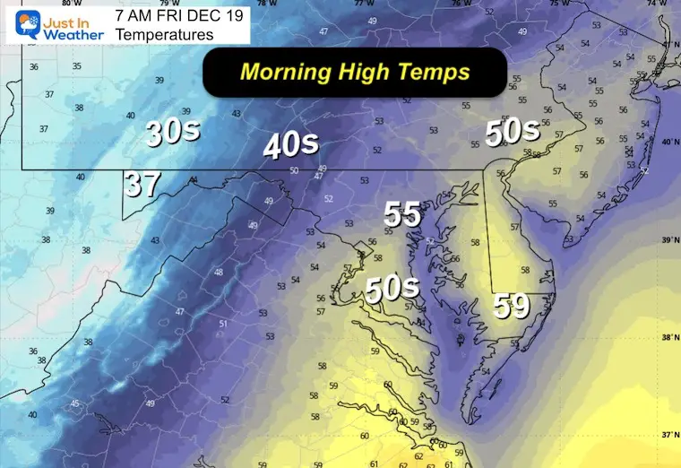 December 18 weather temperatures Friday morning