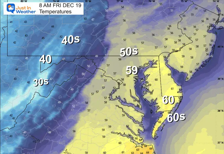 December 18 weather temperatures Friday morning