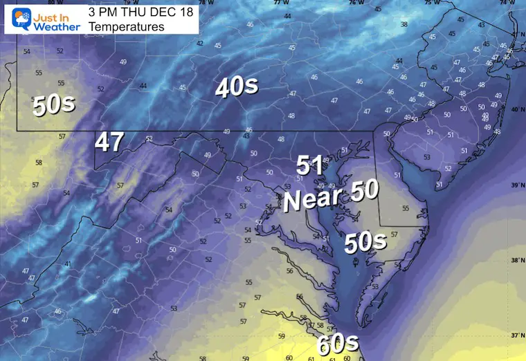 December 18 weather temperatures Thursday afternoon