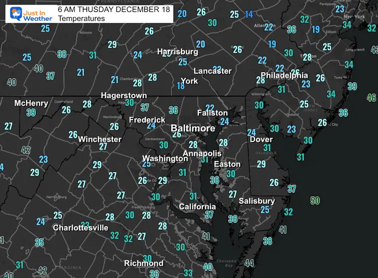 December 18 weather temperatures Thursday morning