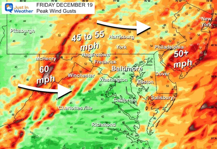 December 18 weather forecast Wind Gusts Friday