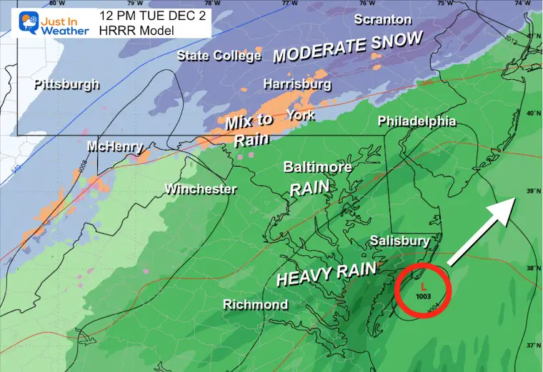 December 2 weather snow rain Tuesday Noon
