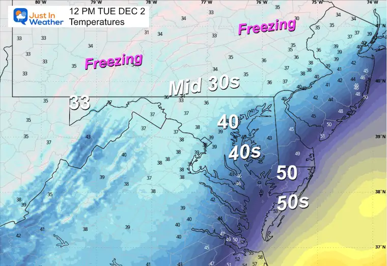 December 2 weather temperatures Tuesday Noon