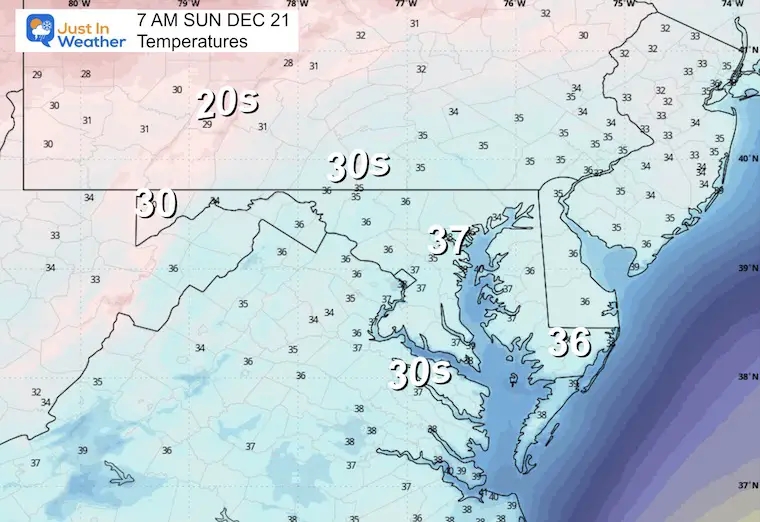 December 20 weather temperatures Sunday morning