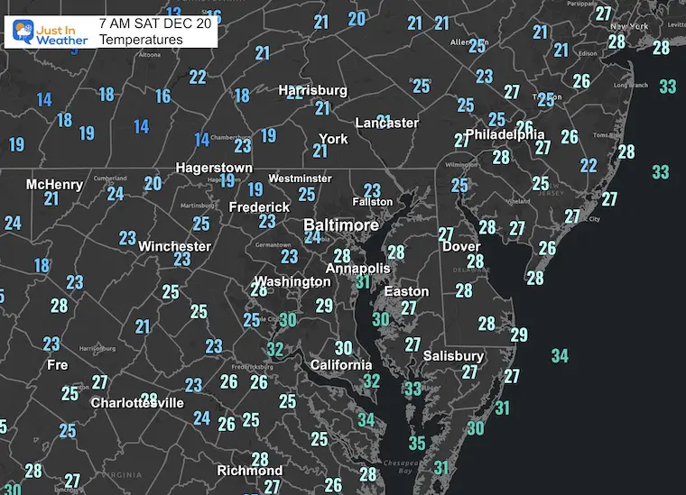 December 20 weather temperatures Saturday morning