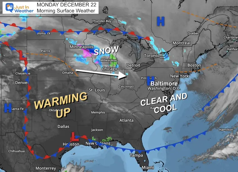 December 22 weather storm map Monday morning