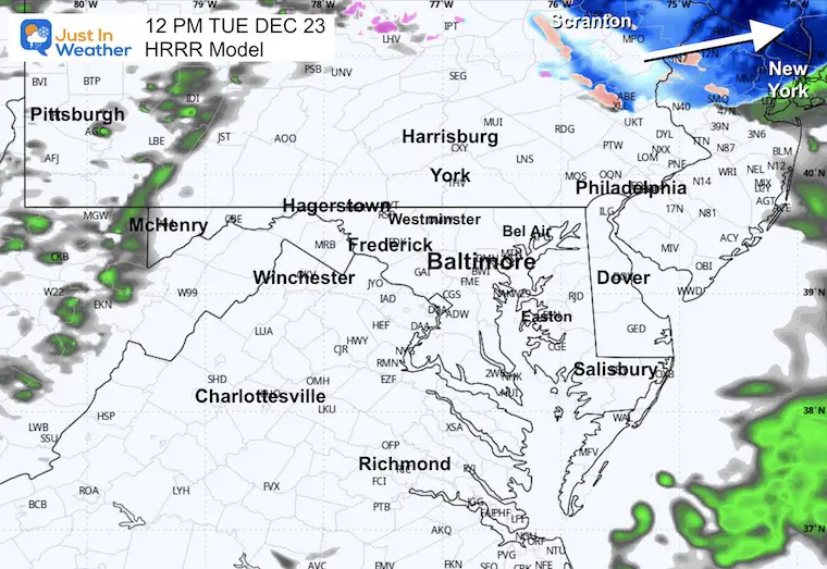 December 22 weather radar snow rain Tuesday noon