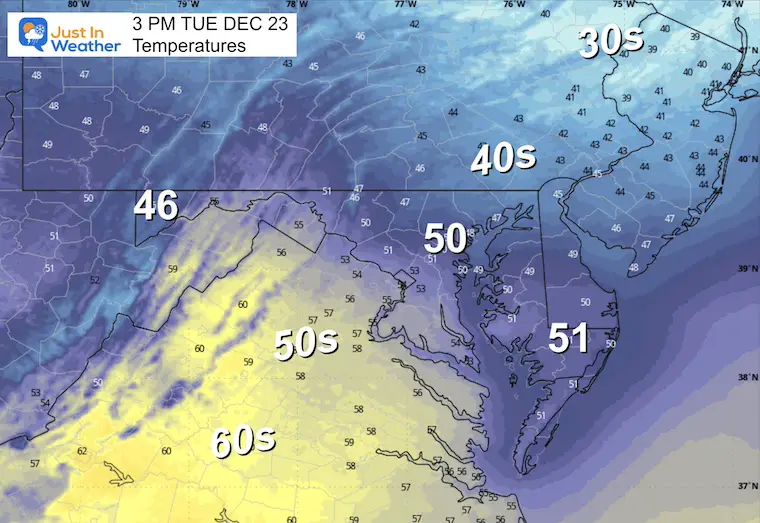 December 22 weather temperatures Tuesday afternoon