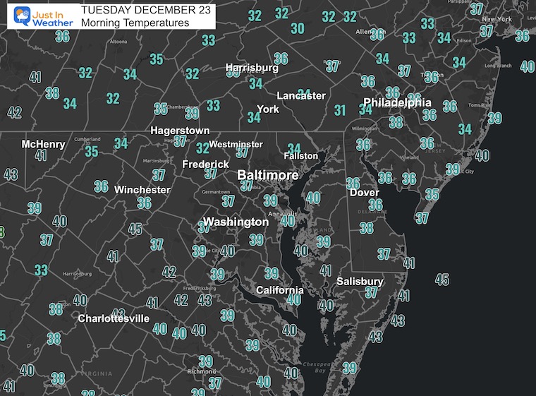December 23 weather temperatures Tuesday morning