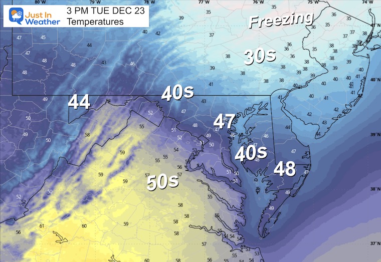 December 23 weather temperatures Tuesday afternoon