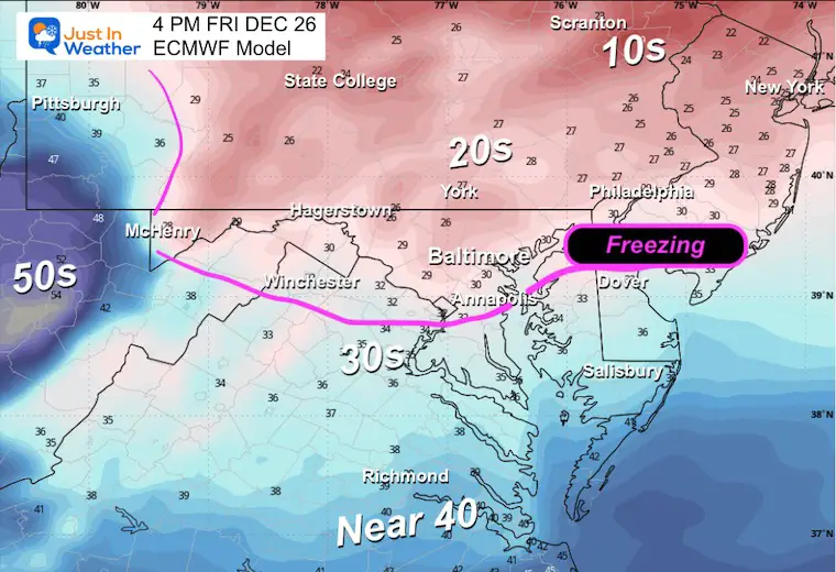 December 24 weather temperatures Friday afternoon