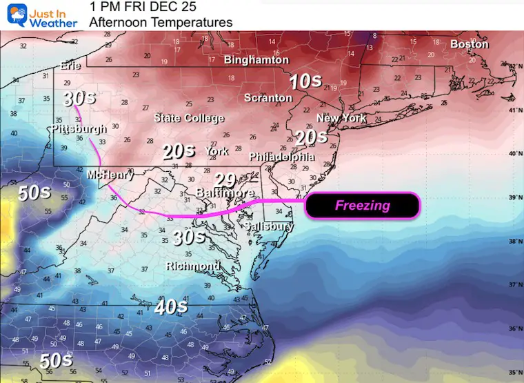 December 23 weather temperatures ice storm Friday afternoon