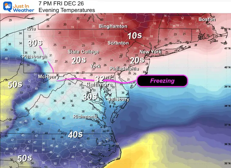 December 23 weather temperatures ice storm Friday evening