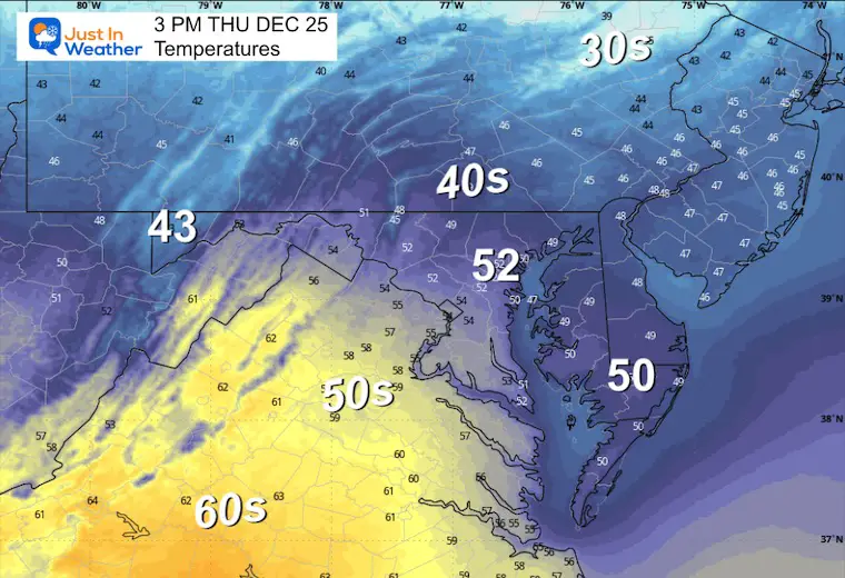 December 24 weather temperatures Thursday afternoon Christmas Day