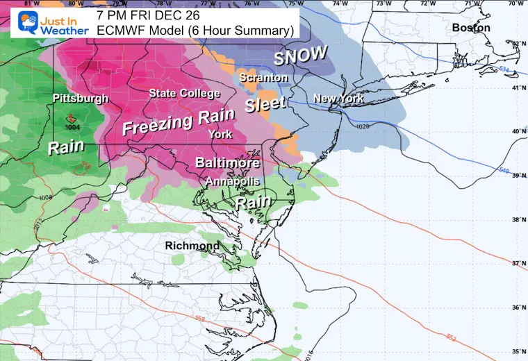 December 24 weather forecast storm snow sleet freezing rain Friday Evening