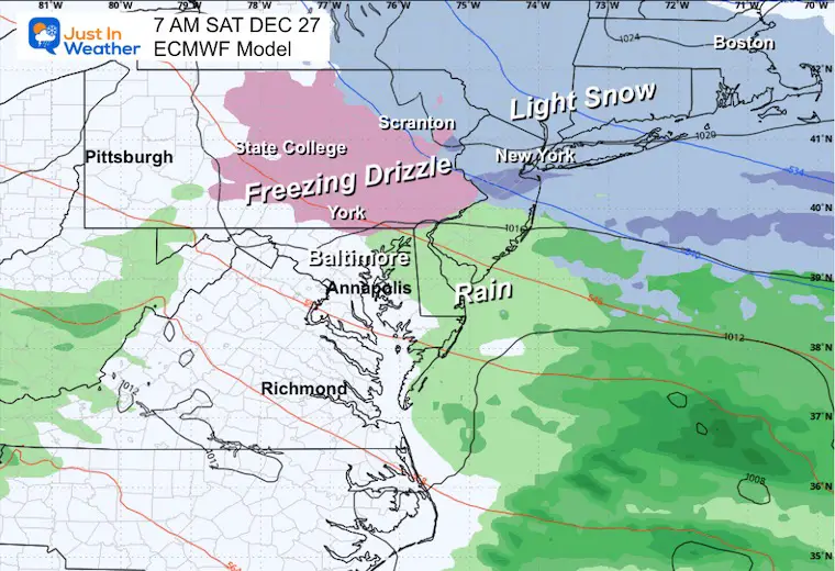 December 24 weather forecast storm snow sleet freezing rain Friday morning