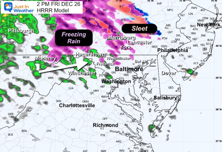 December 26 weather storm radar ice snow rain HRRR 2 PM