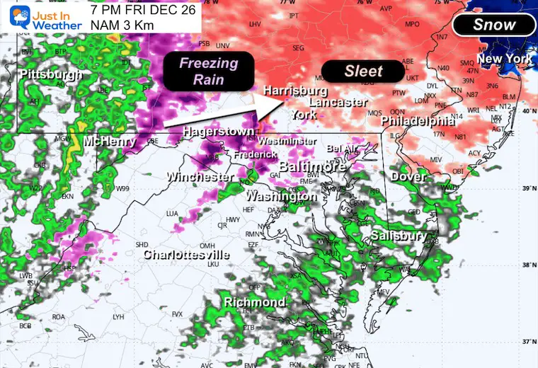 December 26 weather storm radar ice snow rain NAM 3Km 7 PM