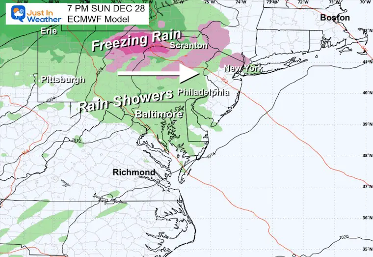 December 27 weather Sunday night rain
