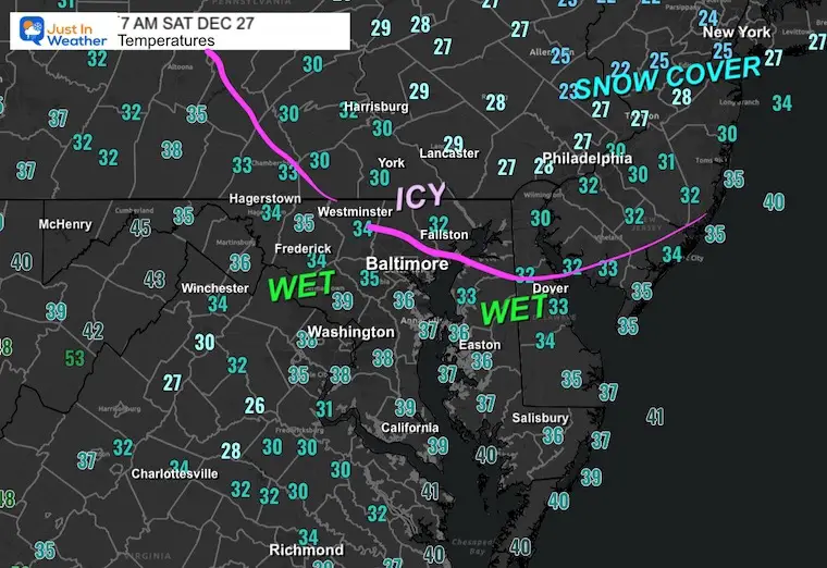 December 27 weather temperatures Saturday morning