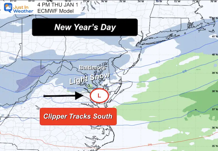 December 28 weather clipper snow forecast New Years Day