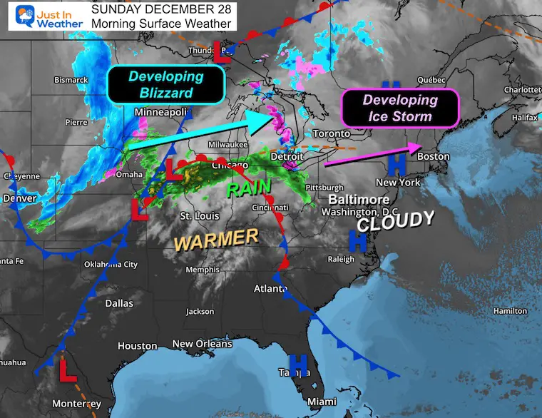 December 28 weather storm map blizzard Sunday