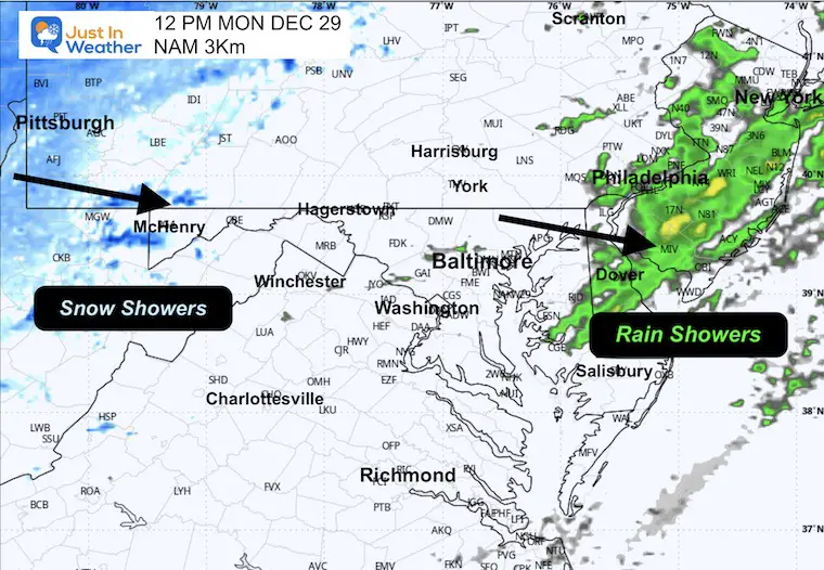 December 28 weather radar simulation Monday noon