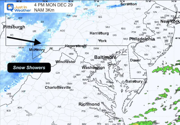 ScreenshotDecember 28 weather radar simulation Monday afternoon