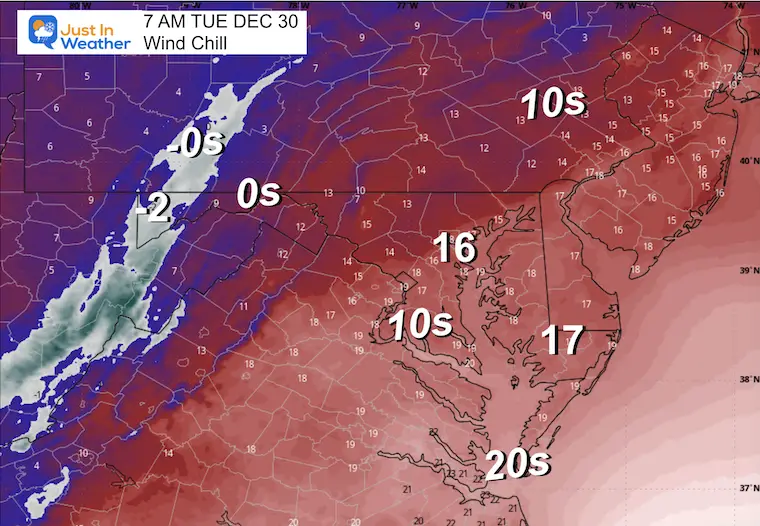 December 28 weather wind chill Tuesday morning