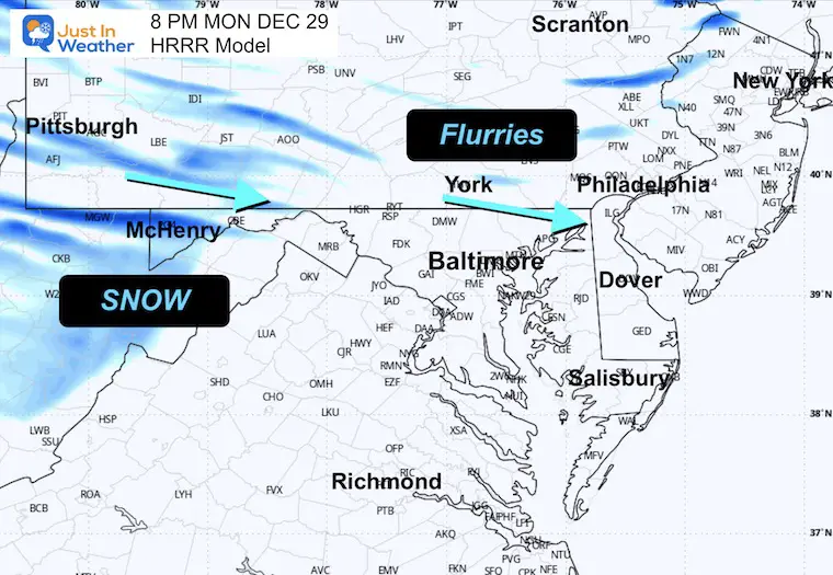 December 29 weather snow radar Monday evening