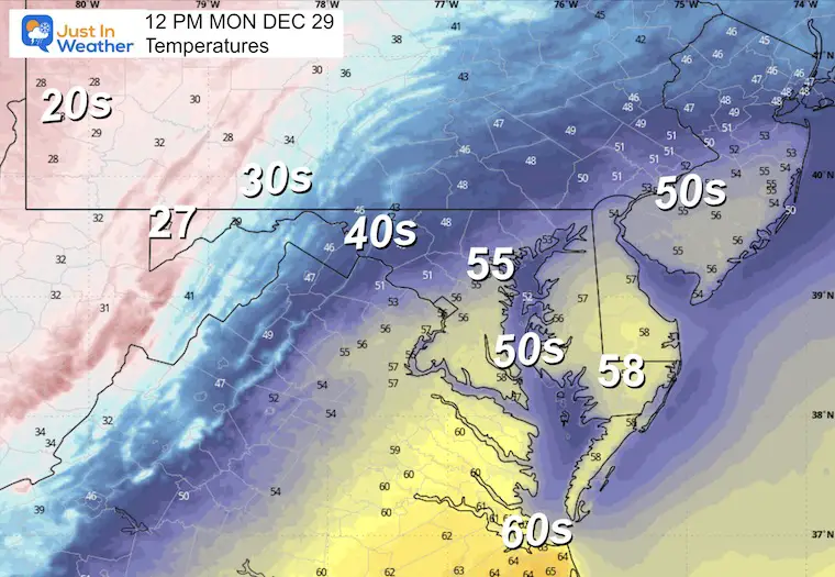 December 29 weather temperatures Noon
