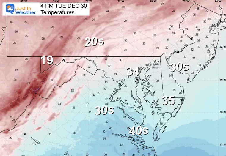 December 29 weather temperatures Tuesday afternoon