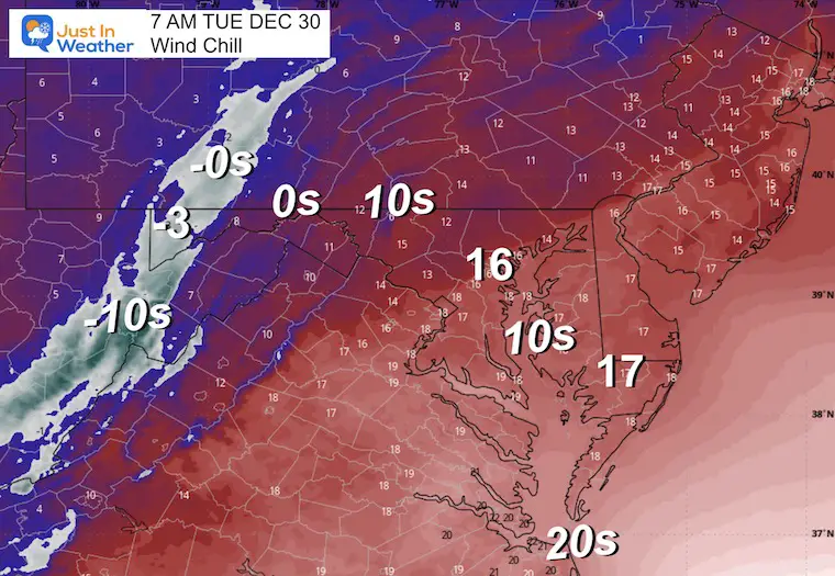 December 29 weather wind chill Tuesday morning