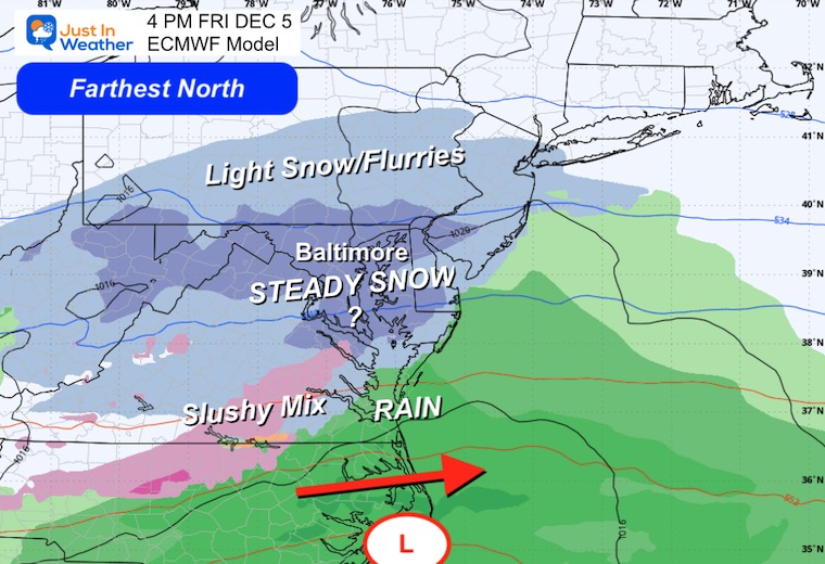 December 3 weather storm forecast snow Friday afternoon ECMWF