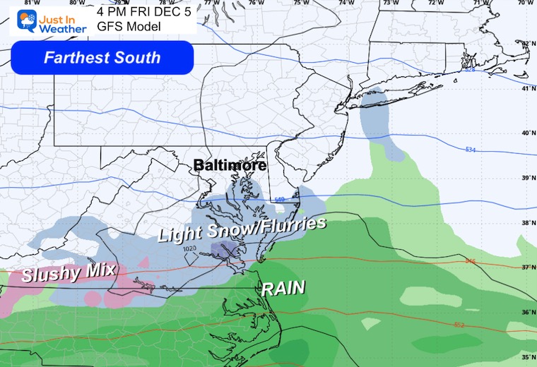 December 3 weather storm forecast snow Friday afternoon GFS