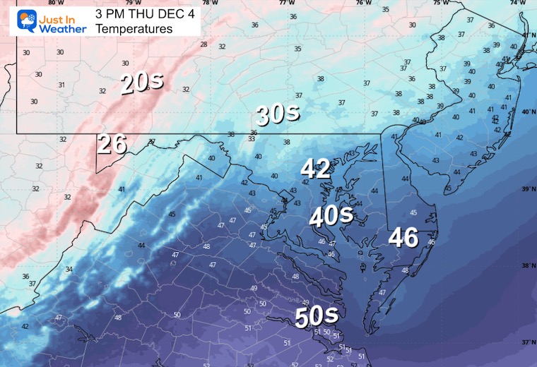 ScreenshotDecember 3 weather temperatures Thursday afternoon