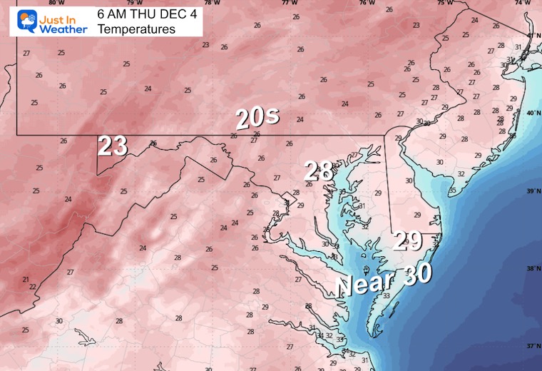 December 3 weather temperatures Thursday morning