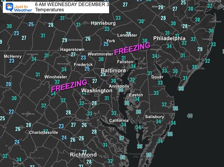 December 3 weather temperatures Wednesday morning