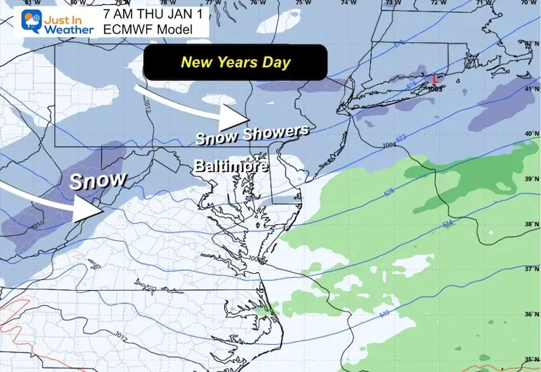 December 30 weather snow Thursday New Years Day