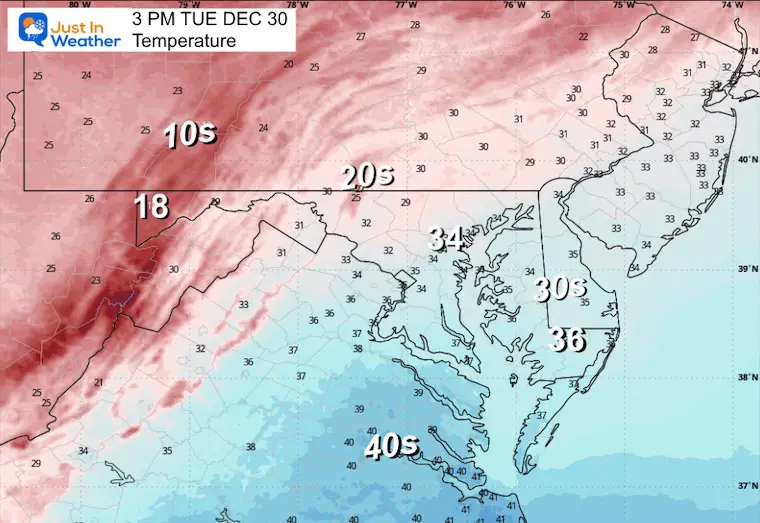 December 30 weather temperatures Tuesday afternoon