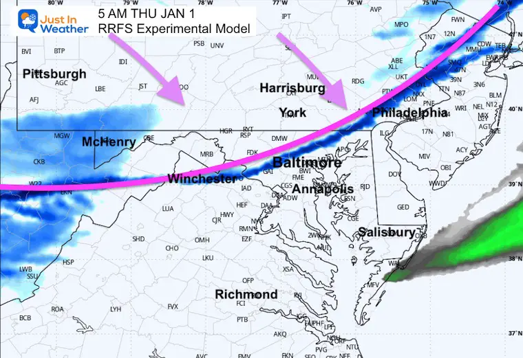 December 31 weather snow radar Thursday New Years Day 5 AM