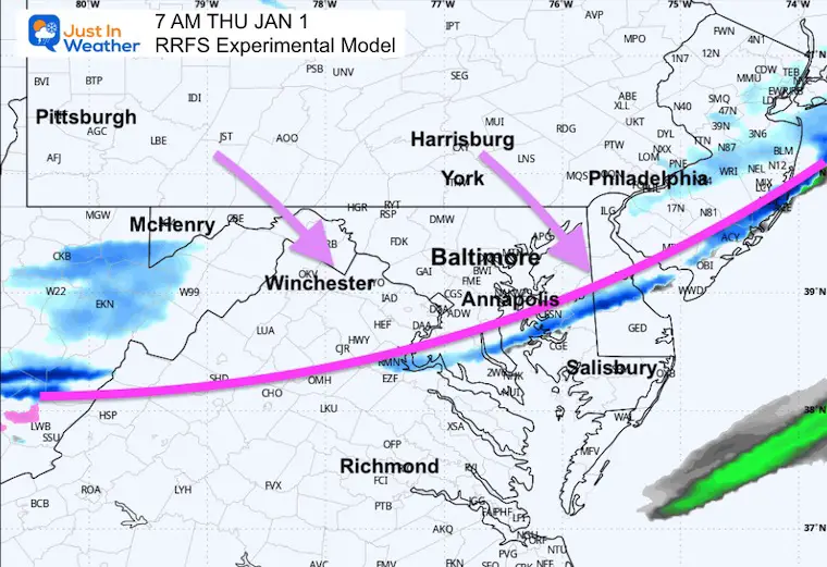 December 31 weather snow radar Thursday New Years Day 7 AM