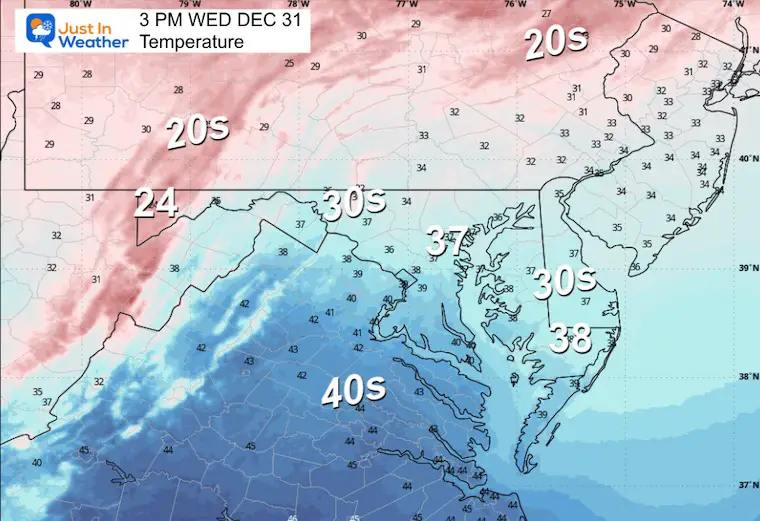 December 31 weather temperatures Wednesdays afternoon New Years Eve