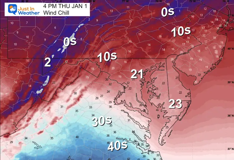 December 31 weather wind chill Thursday afternoon New Years Day