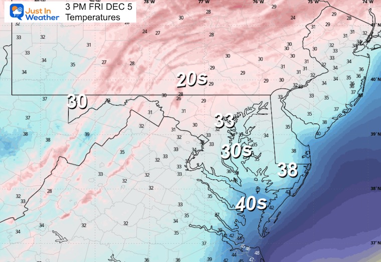 December 4 weather temperatures Friday afternoon