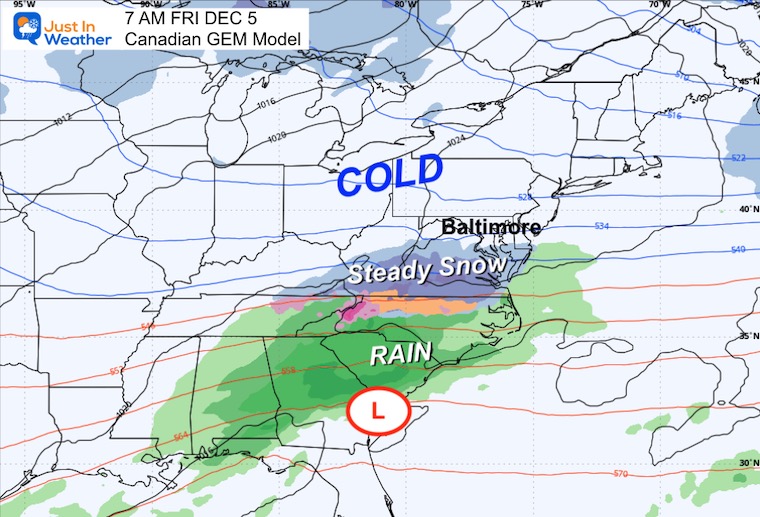 December 4 weather winter storm forecast Candian GEM Friday morning