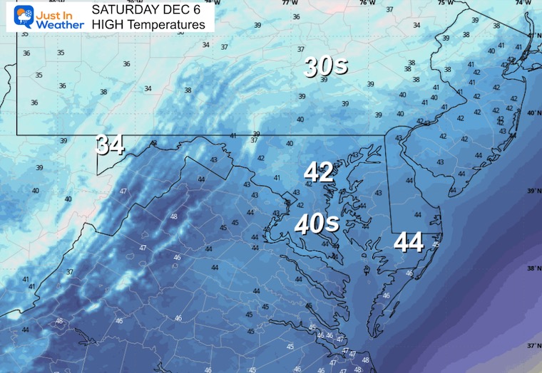 December 4 weather temperatures Saturday afternoon