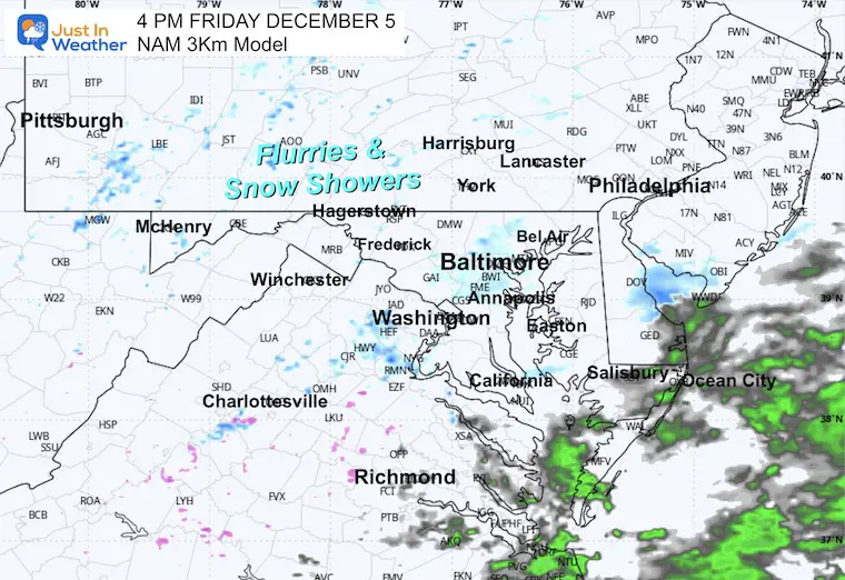 December 4 weather snow radar Friday afternoon NAM