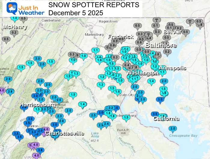 December 6 weather snow spotter reports